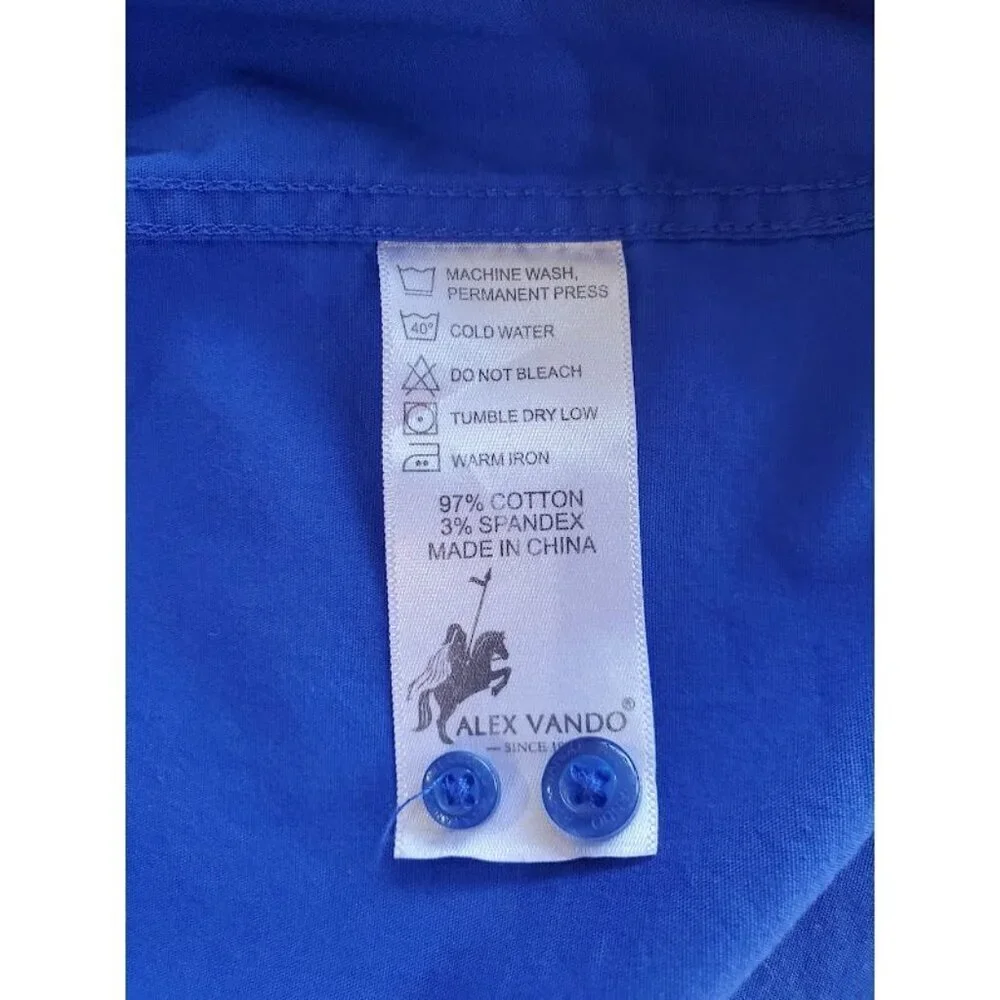 Alex Vando Mens XL Button-Down Dress Shirt Blue 97% Cotton 3% Spandex - Picture 3 of 5